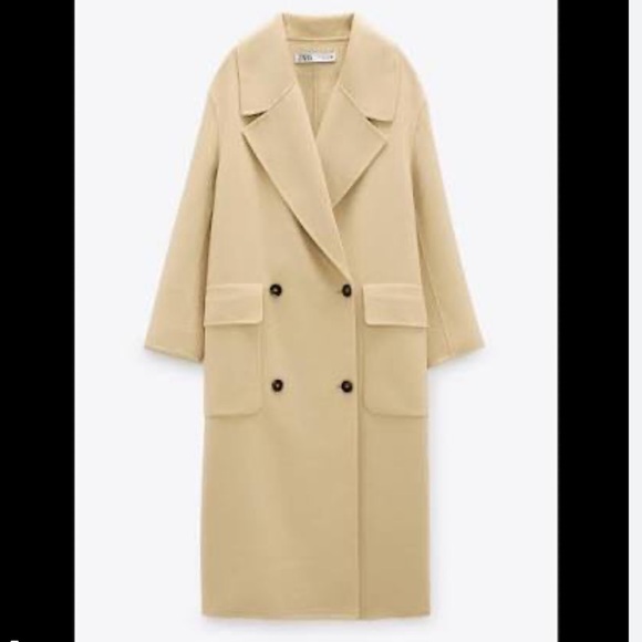 Zara butter colour Oversized Wool Blend Double-Breasted Coat - Picture 3 of 8